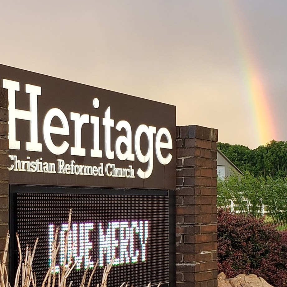 Heritage Church sign, proclaiming "Love Mercy"